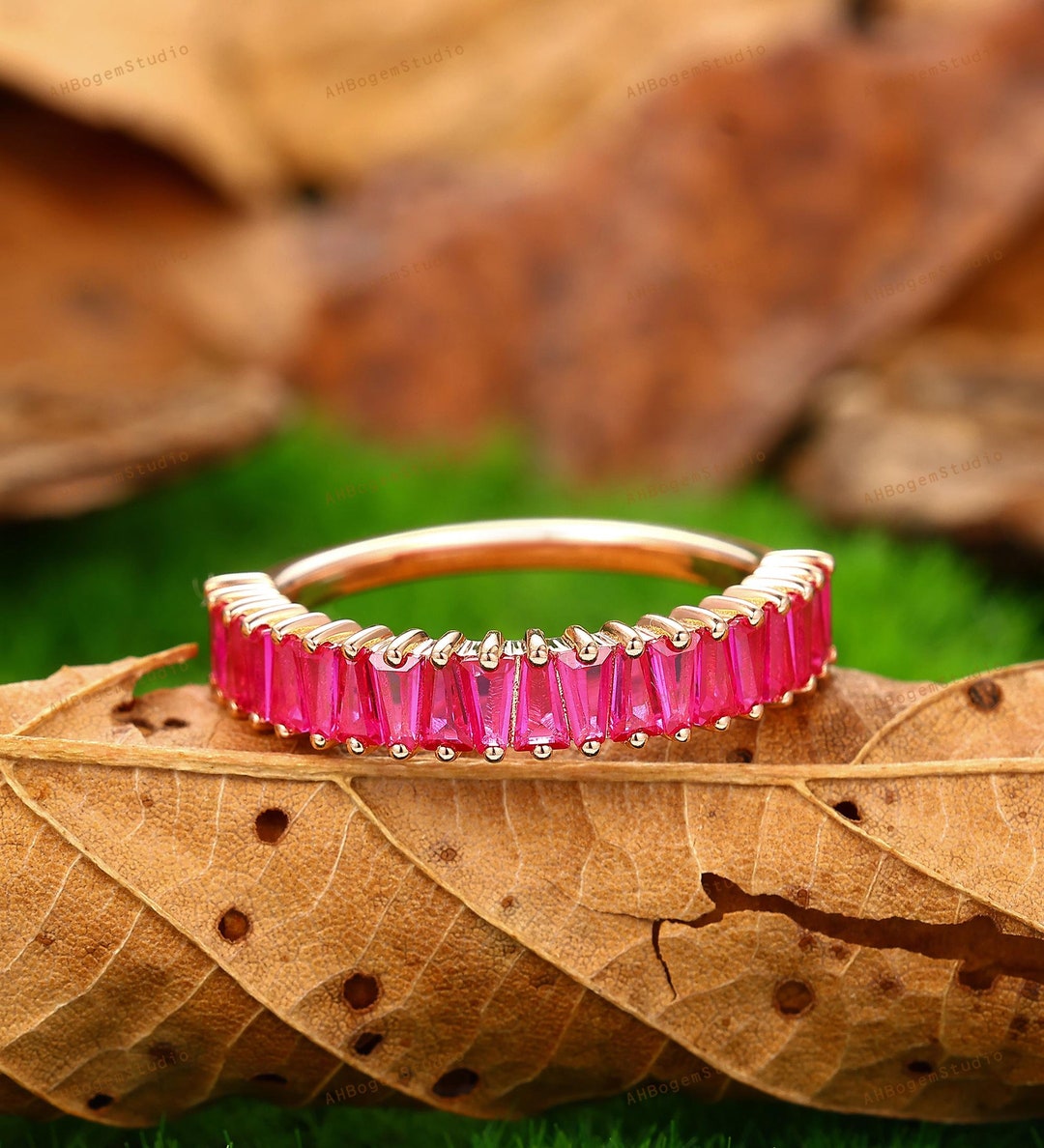 Ruby Ring,half Eternity Ruby Wedding Band,anniversary Gift for Her ...