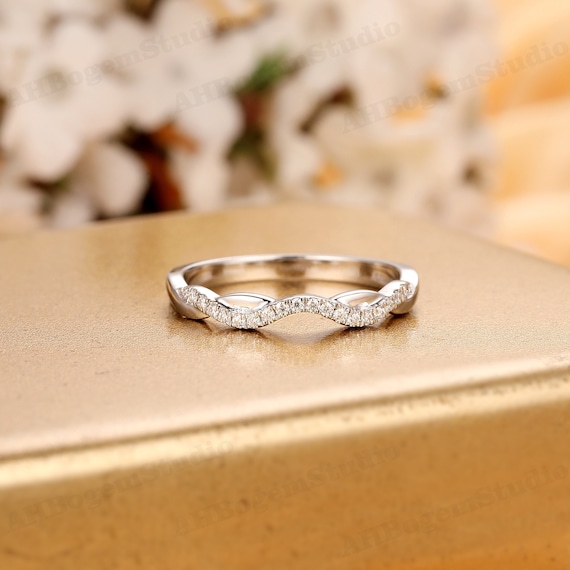 Solid White Gold Diamond or Moissanite Wedding Band 