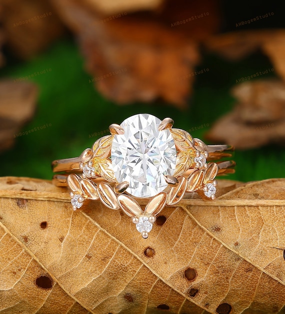 Art Deco Bridal Set,7x9mm Oval Cut Moissanite Engagement Ring