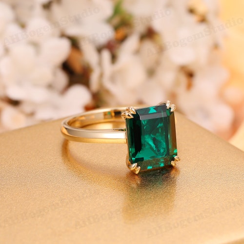 May Birthstone Ring,Solitaire Emerald Ring,4.2CT Emerald Engagement Wedding Ring,Double Prongs shops Promise Bridal Ring,Custom Handmade Ring
