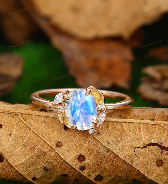 Moonstone Womens Ring, 6x8mm Oval Cut Moonstone Engagement Ring, Natural  Inspired Ring, Anniversary Gift For Women, Handcrafted Ring