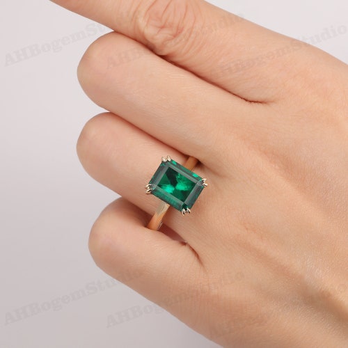 May Birthstone Ring,Solitaire Emerald Ring,4.2CT Emerald Engagement Wedding Ring,Double Prongs shops Promise Bridal Ring,Custom Handmade Ring