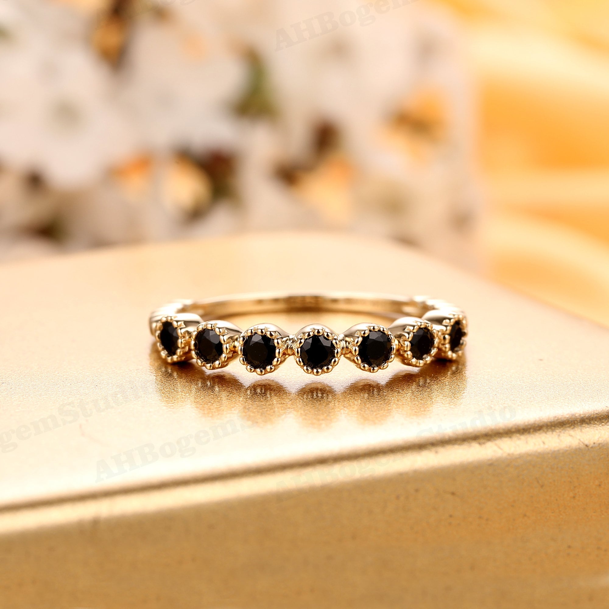 Faceted Black Zirconium With 14k Rose Gold Liner - 7mm Mens