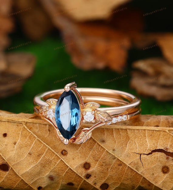 Bridal Set,5x10mm Marquise Cut Natural London Blue Topaz