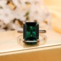 Vintage Emerald Ring,Solid 14K Two Tone Gold 7CT Lab Created Emerald Engagement Ring,Minimalist Style Solitaire Ring,Anniversary Gift