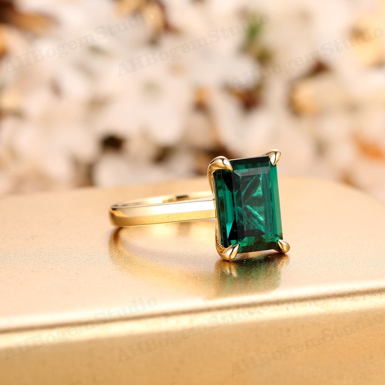 Solitaire Gemstone Ring3.55ct Lab Created Emerald Engagement Etsy