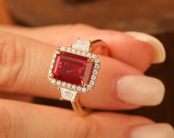 Anello Art Déco con rubino rosso, anello di fidanzamento con