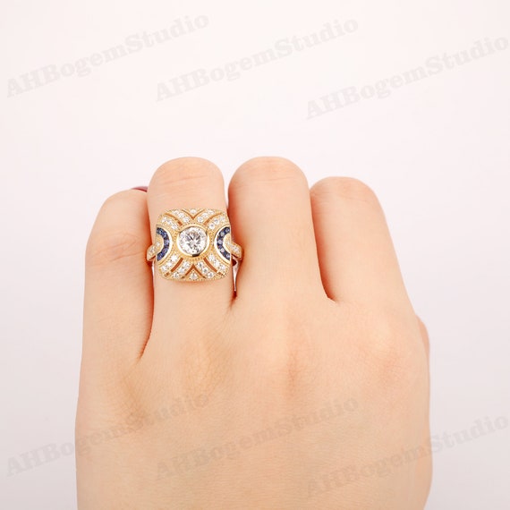 Buy Art Deco Style 0.8CT Round Cut F Color Moissanite Center