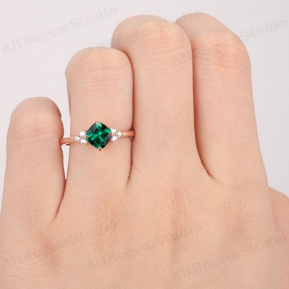 Fine Jewelry 6x6mm Cushion Cut Emerald Engagement Ring cluster