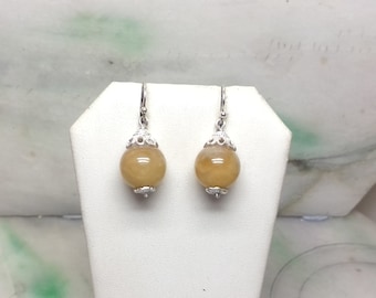 Yellow jade bead earrings sterling silver