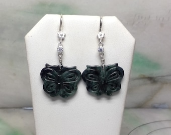 Pendientes de mariposa de jade verde oscuro