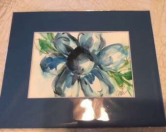 blue flower original watercolor floral painting