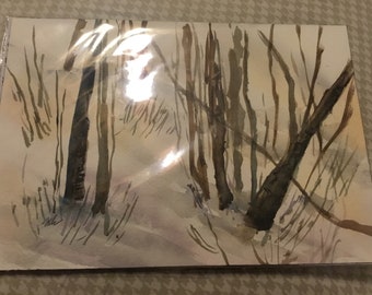 trees original watercolor painting