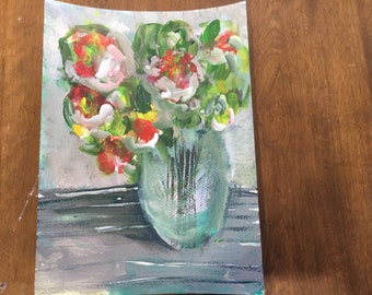 Floral ORIGINAL ARTWORK mixed media painting, Flower Painting, Painting of Flowers