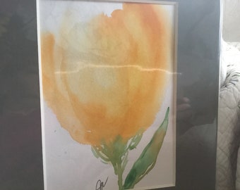 yellow-orange tulip original watercolor painting