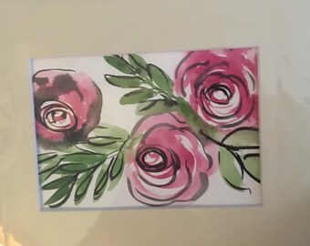 original pink roses watercolor painting