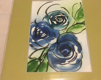 blue roses original watercolor painting