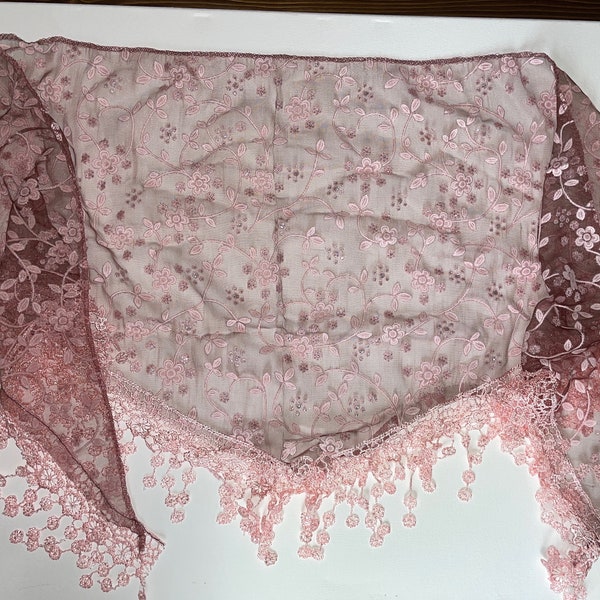 Lace Chapel Veil/Mantilla for Catholic Mass - Dark Pink
