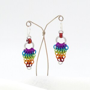 Earrings, Rainbow Chainmail Leaf Earrings in Lightweight Aluminium
