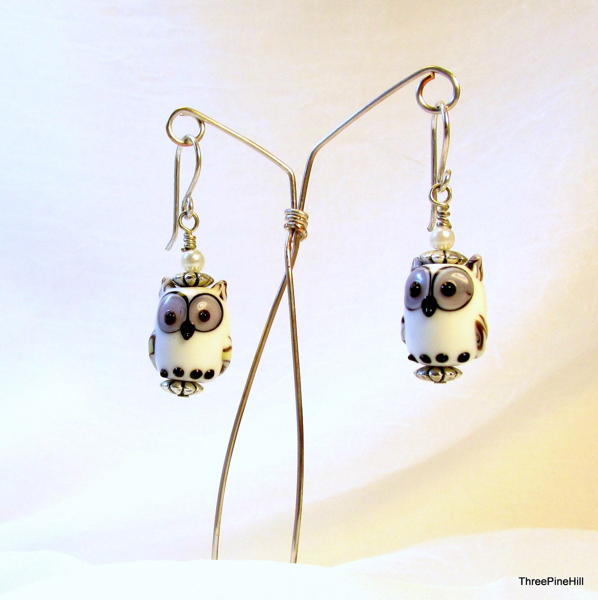 Earrings, Blown Glass Owl Earrings