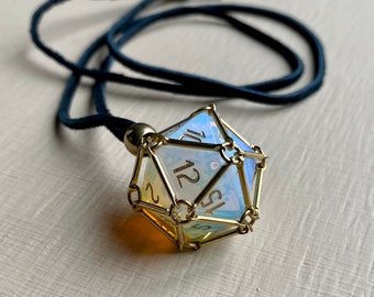 removable d20 dice cage necklace with black suede leather