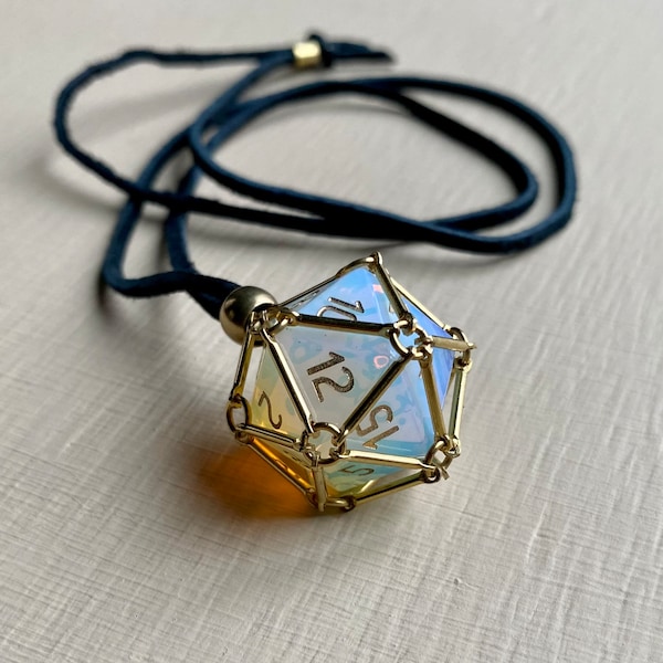 removable d20 dice cage necklace with black suede leather