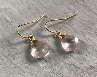 rose quartz hypoallergenic gold drop earrings