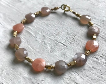 peach and chocolate moonstone bracelet