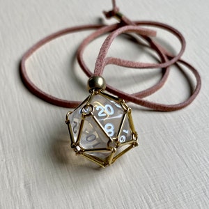 removable d20 dice cage necklace with vegan leather