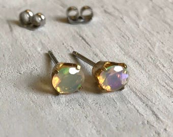 natural Ethiopian opal gold & surgical steel stud earrings