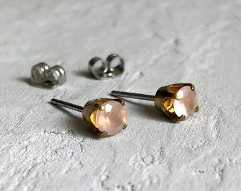 pink chalcedony & gold stud earrings