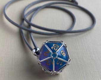 removable silver dice cage necklace with vegan leather cord