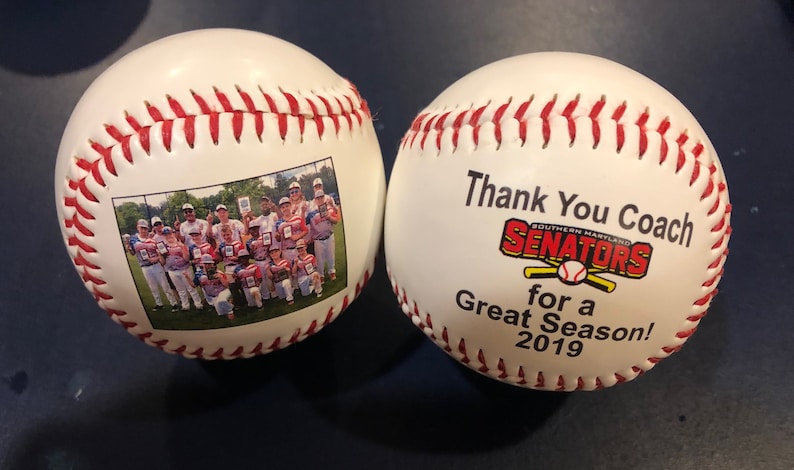 Personalized baseball with print on the front and back sides using your photos, text, and graphics.