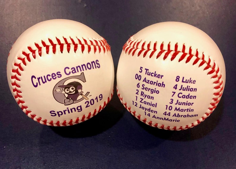 Personalized baseball with print on the front and back sides using your photos, text, and graphics.