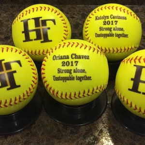 Unique White and Yellow Softball Gifts for Coaches Players and Fans. Personalized on the Front and Back. image 8