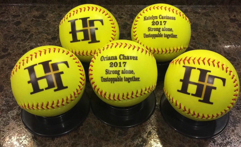 Unique White and Yellow Softball Gifts for Coaches Players and Fans. Personalized on the Front and Back. image 8