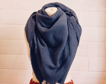 Echarpe, chèche, foulard en triple gaze bleu 100% coton pour adultes