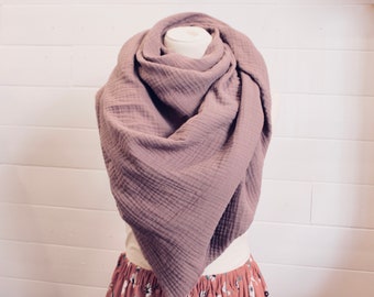 Echarpe, chèche, foulard en triple gaze vieux mauve 100% coton pour adultes