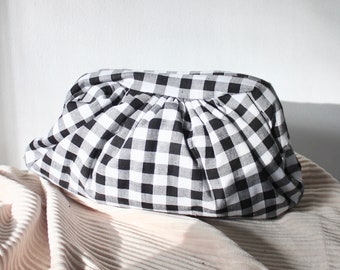 Pochette bouffante, trousse en Vichy noir et blanc