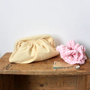 Puffy pouch, pencil case, yellow gingham