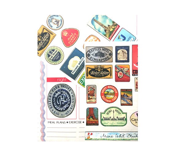 Items similar to 48 Luggage Travel Stickers Mini Reproduction Stickers Baby Shower Special