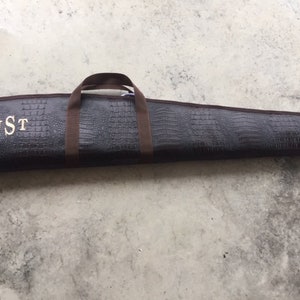 Now light and dark Brown or Black Alligator-look faux leather rifle/shotgun case - Monogrammed ShotGun Case - Personalized gun case