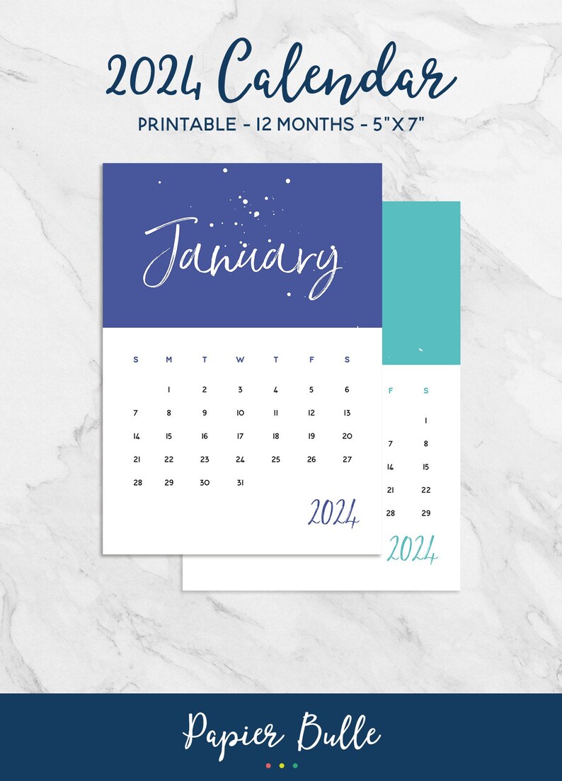 Printable Calendar 2024 5x7 English Start Sunday Minimalist Instant