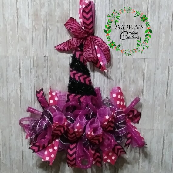 Pink Breast Cancer Awareness Witch Hat Wreath Halloween Etsy