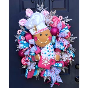 Gingerbread Chef Christmas Wreath: Candy Land Holiday Decor, Gingerbread Man Bakery Wreath