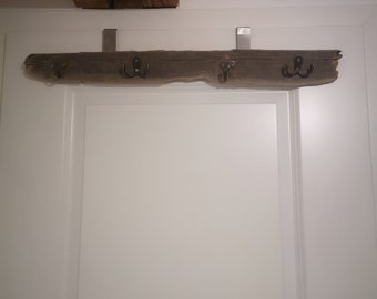 Garderobe "ohne Bohren" aus Treibholz, Türgarderobe 62 cm lang, Türhaken