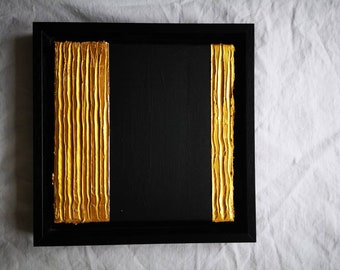 modernes Acryl Bild 20 x 20 cm groß, Schwarz Gold mit Struktur im Schattenfugenrahmen