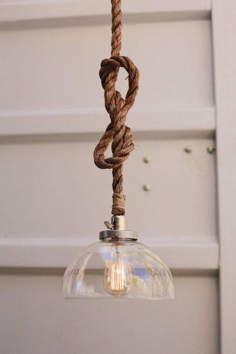 The Snowfall Pendant Light Industrial Rope Fixture Modern Swag Ceiling Lamp Glass Shade Accent Hanging Rustic Lighting Image 0