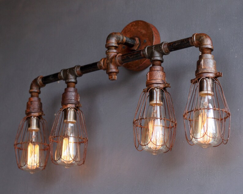 The Panzer 4 Rustic Metal Pipe Bathroom Vanity Iron Lighting Sconce Lamp Steel Light Steam Punk Edison Bulb Vanities