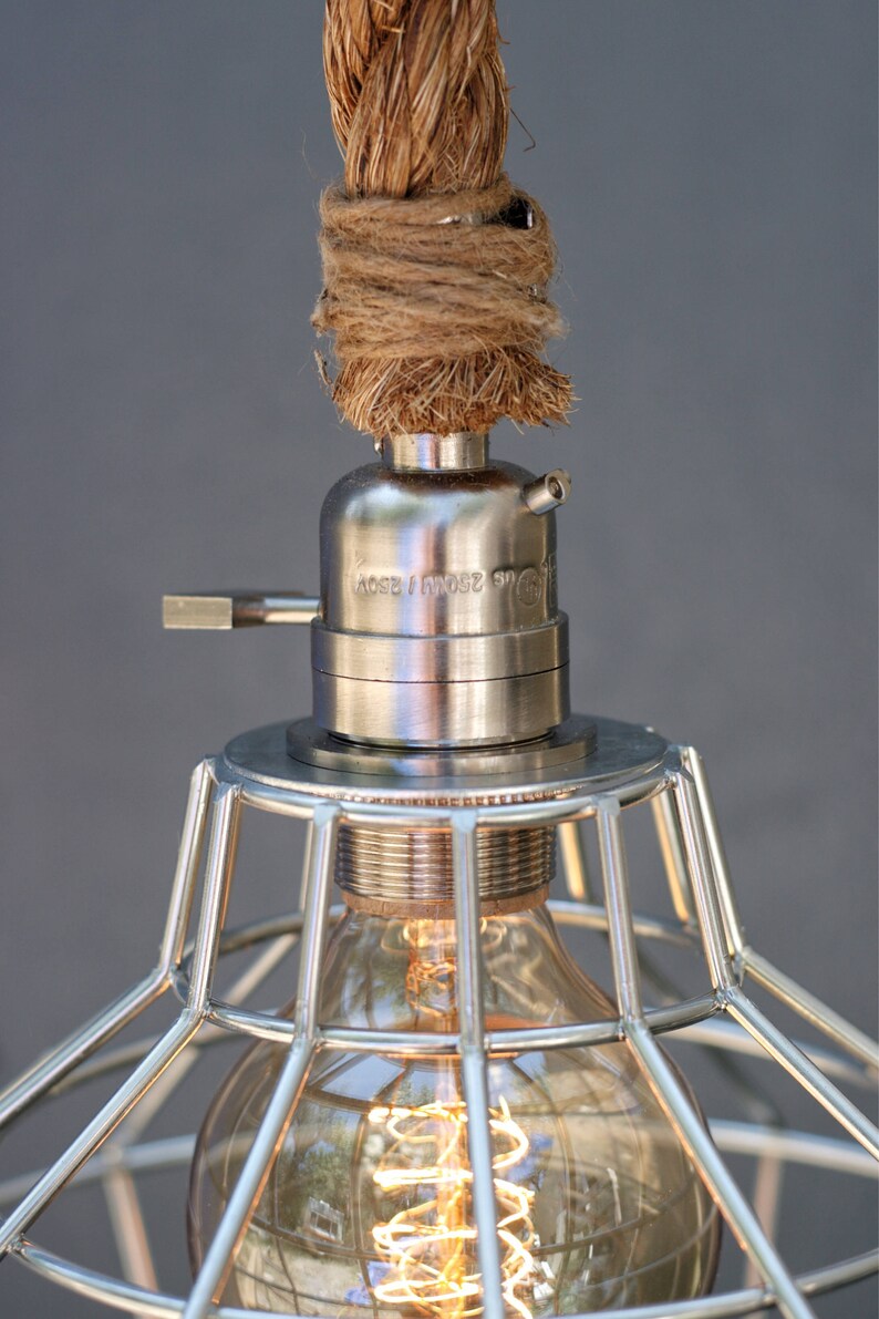 Industrial Rope Light Fixture Rustic Lighting Modern Swag Ceiling Lamp The Cobra Pendant Light Metal Shade Accent Hanging Light Lighting Home Living